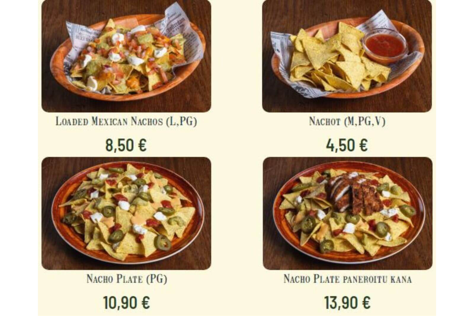 Pancho Villa Menu - Prices in English March 2026 | Finland Food Menu